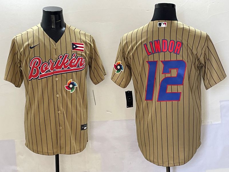 Men Puerto Rico #12 Lindor Brown Stripe Joint Name 2025 Nike MLB Jersey style 13->more jerseys->MLB Jersey